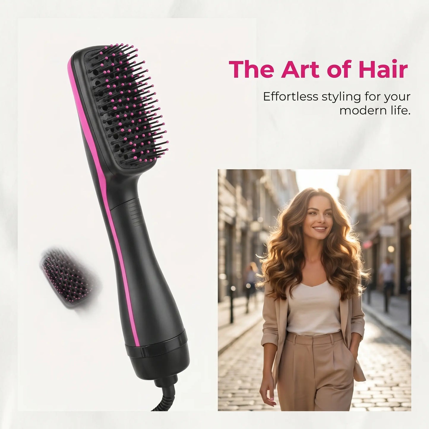 2-In-1 Hair Dryer Brush, Hot Air Brush for Curling, Straightening & Volumizing, Fast Styling Blow Dryer Brush for Smooth Frizz-Free Salon-Style Hair #Summervibes